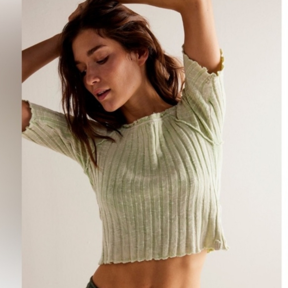 Free People Meant To Be Ribbed Green Top NWT -L